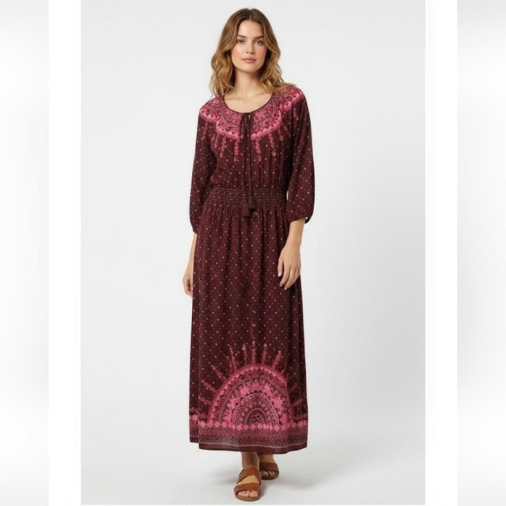 Chelsea & Violet Dress Burgundy Maxi Peasant Hippie Boho Cottage XS